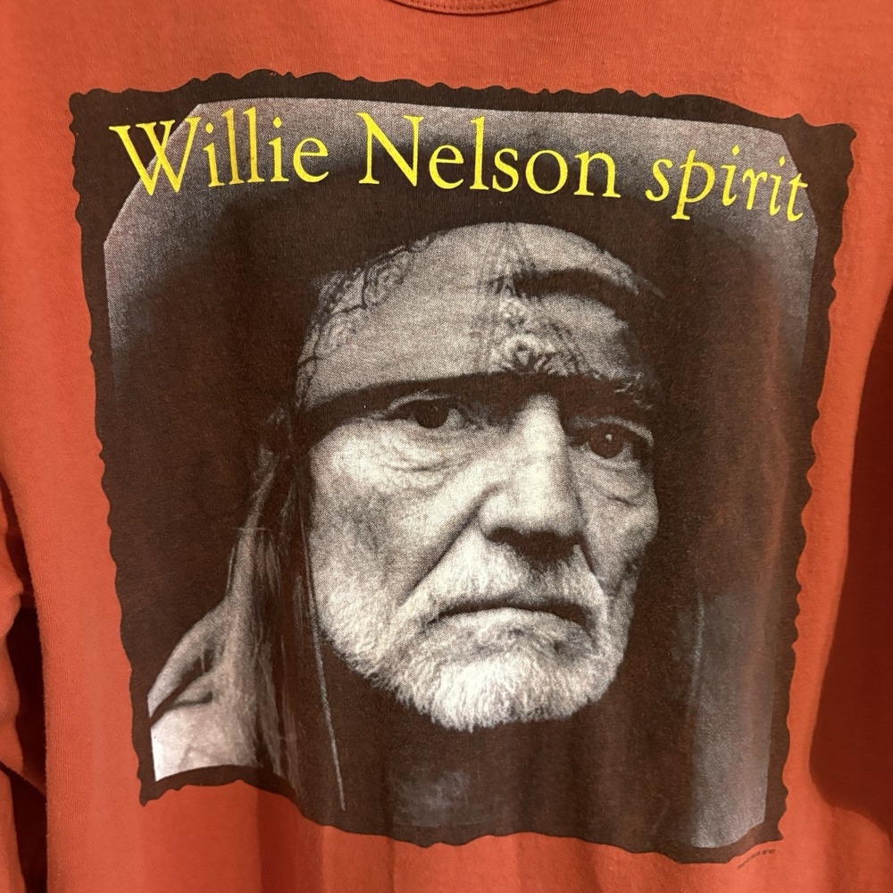 Willie Nelson Spirit Long Sleeve T Shirt Aloré Made USA Orange Size L Flaw - Picture 2 of 14